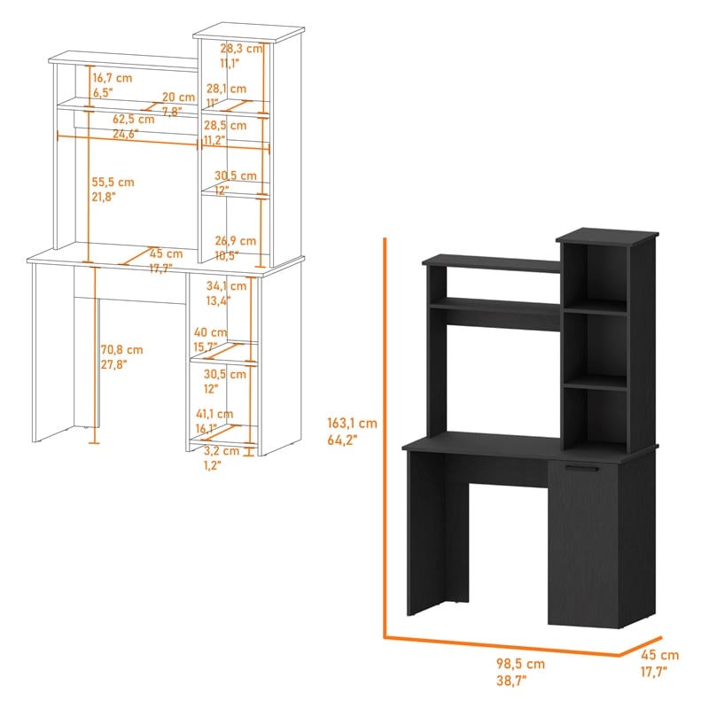 FM FURNITURE Rumford Computer Desk with Three Shelves Engineered Wood Black