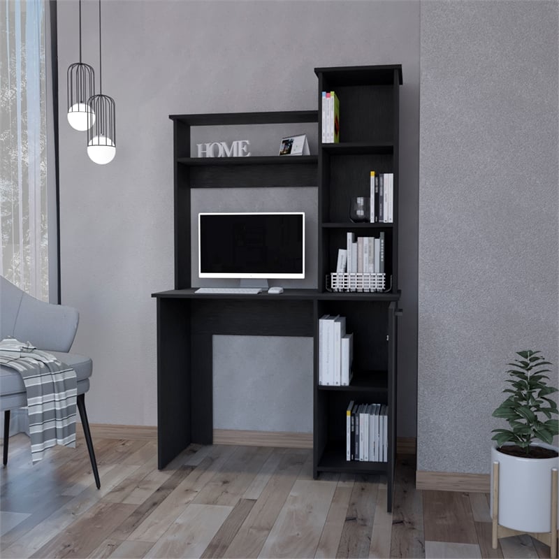 FM FURNITURE Rumford Computer Desk with Three Shelves Engineered Wood Black