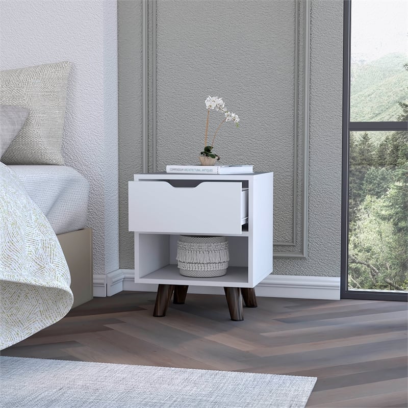 FM FURNITURE Carthage Nightstand 1 Drawer Engineered Wood White