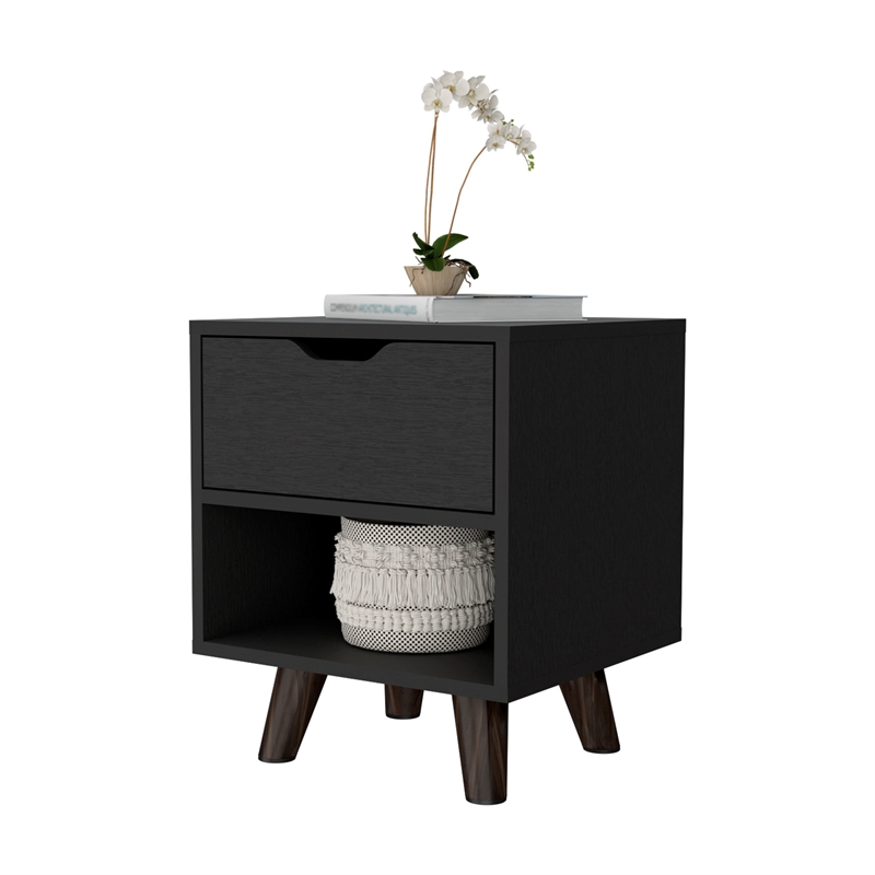FM FURNITURE Carthage Nightstand with 1 Drawer Engineered Wood Black
