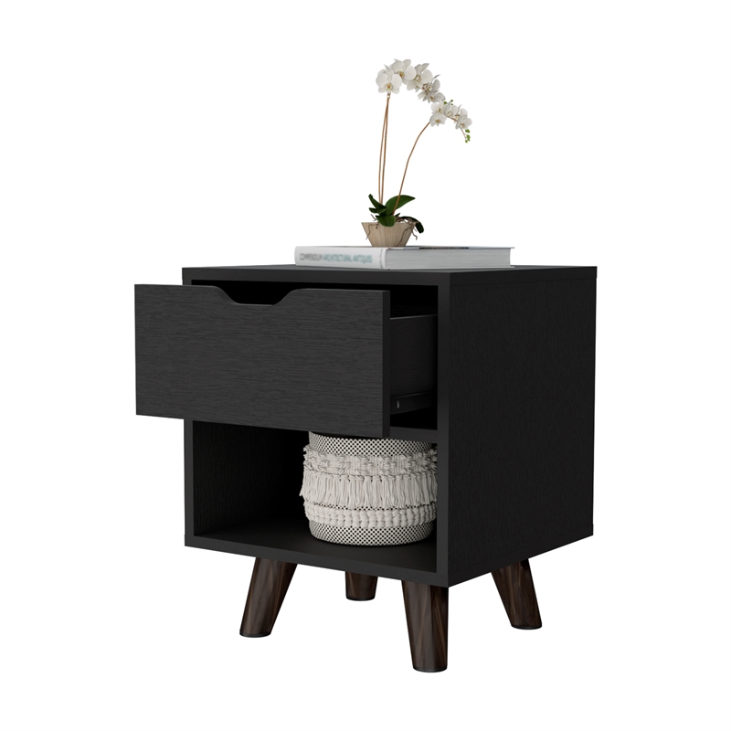 FM FURNITURE Carthage Nightstand with 1 Drawer Engineered Wood Black
