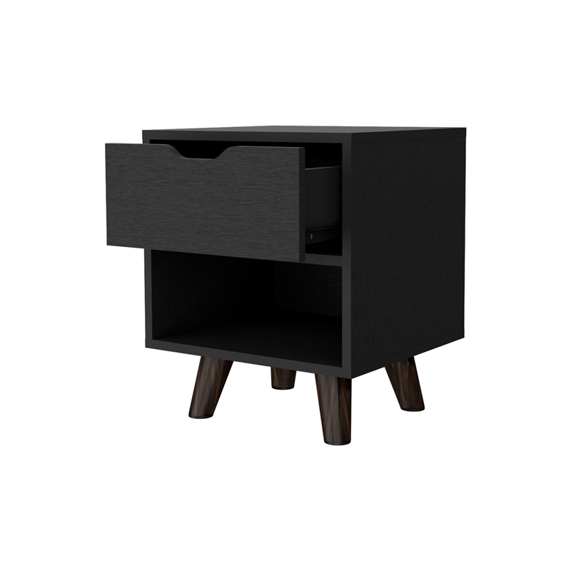 FM FURNITURE Carthage Nightstand with 1 Drawer Engineered Wood Black