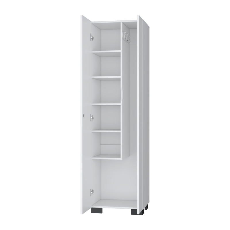 FM FURNITURE Aiken Broom Cabinet with Five Shelves Engineered Wood White
