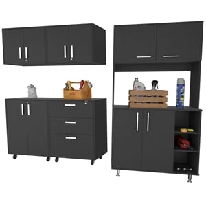 FM FURNITURE Dorset 5 Piece Garage Set Black Engineered Wood