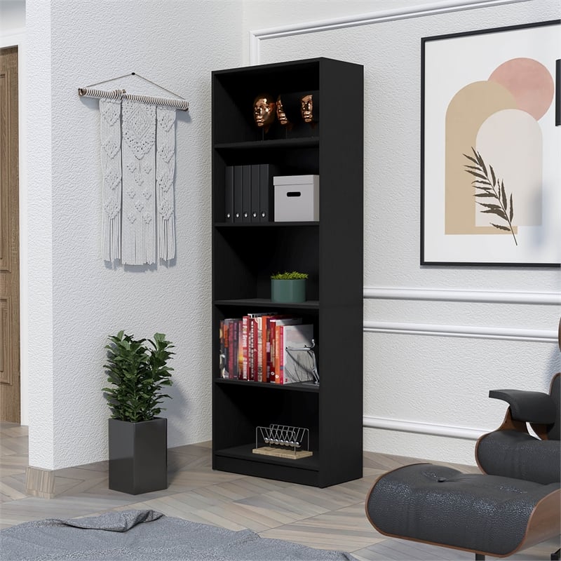 FM FURNITURE Sutton 4 Shelves Bookcase Engineered Wood Black