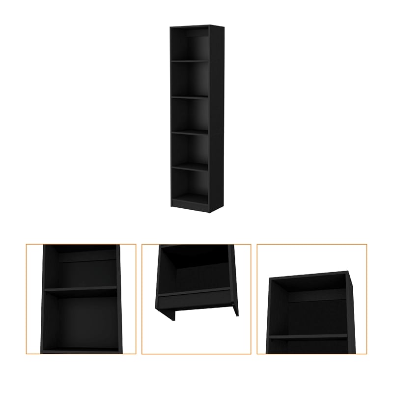 FM FURNITURE Sutton Slim Bookcase Open Storage Engineered Wood Black