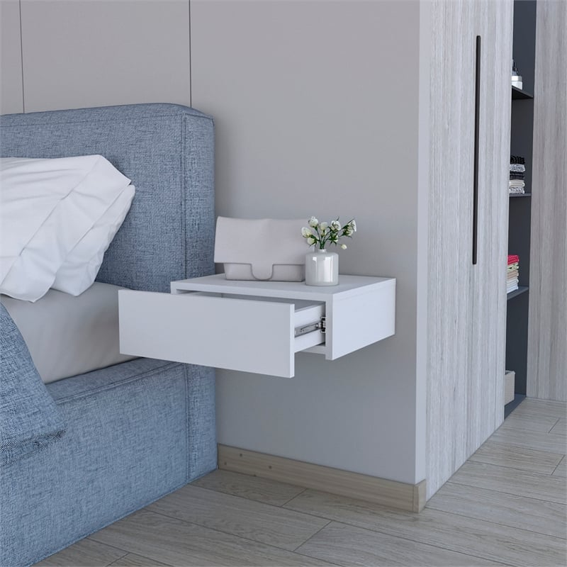 FM FURNITURE Vienna Floating Nightstand White Engineered Wood