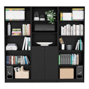 FM FURNITURE Bayard 3 Piece Living Room Set Black Engineered Wood