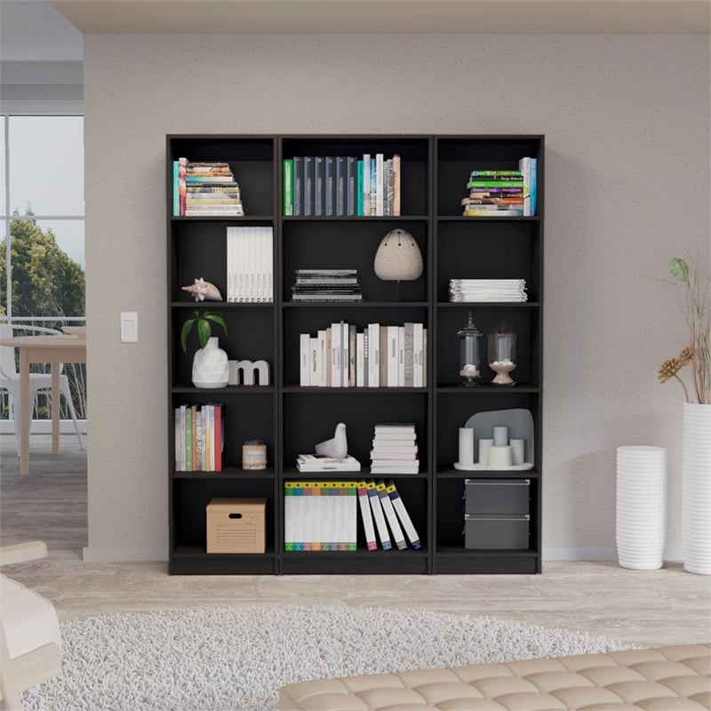 FM FURNITURE Tatum 3 Piece Living Room Set Black Engineered Wood