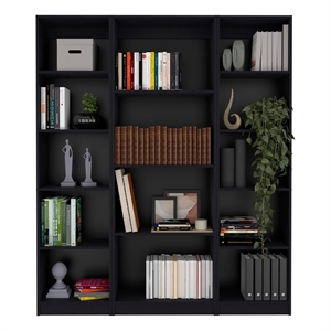 FM FURNITURE Elida 3 Piece Living Room Set Black Engineered Wood