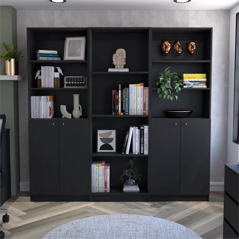 FM FURNITURE Encino 3 Piece Living Room Set Black Engineered Wood