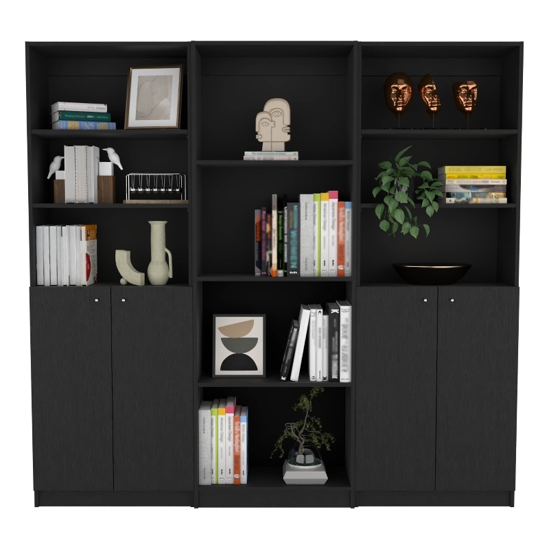 FM FURNITURE Encino 3 Piece Living Room Set Black Engineered Wood