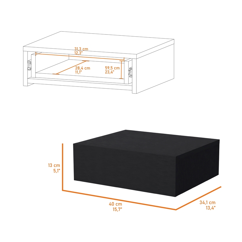 FM FURNITURE Vienna Floating Nightstand Black Engineered Wood