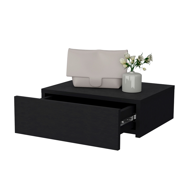 FM FURNITURE Vienna Floating Nightstand Black Engineered Wood