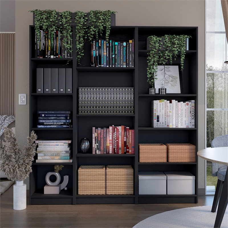 FM FURNITURE Avra 3 Piece Living Room Set Black Engineered Wood