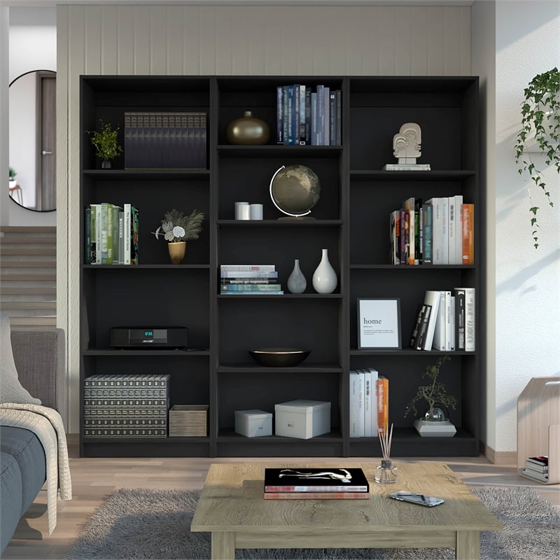 FM FURNITURE Pinedale 3 Piece Living Room Set Black Engineered Wood