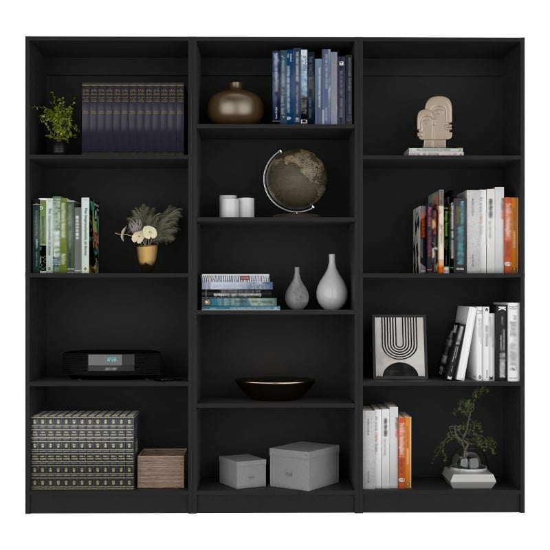 FM FURNITURE Pinedale 3 Piece Living Room Set Black Engineered Wood