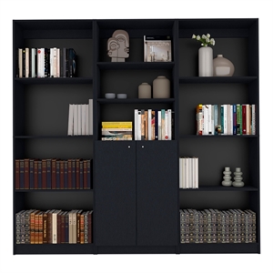 FM FURNITURE Munds 3 Piece Living Room Set Black Engineered Wood