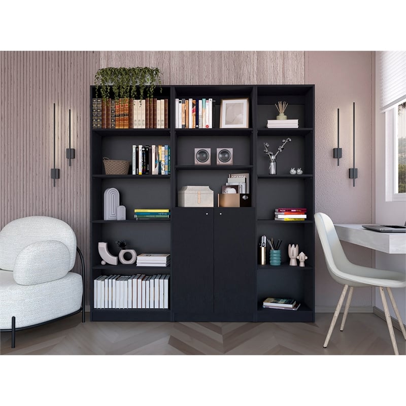 FM FURNITURE Tolleson 3 Piece Living Room Set Black Engineered Wood
