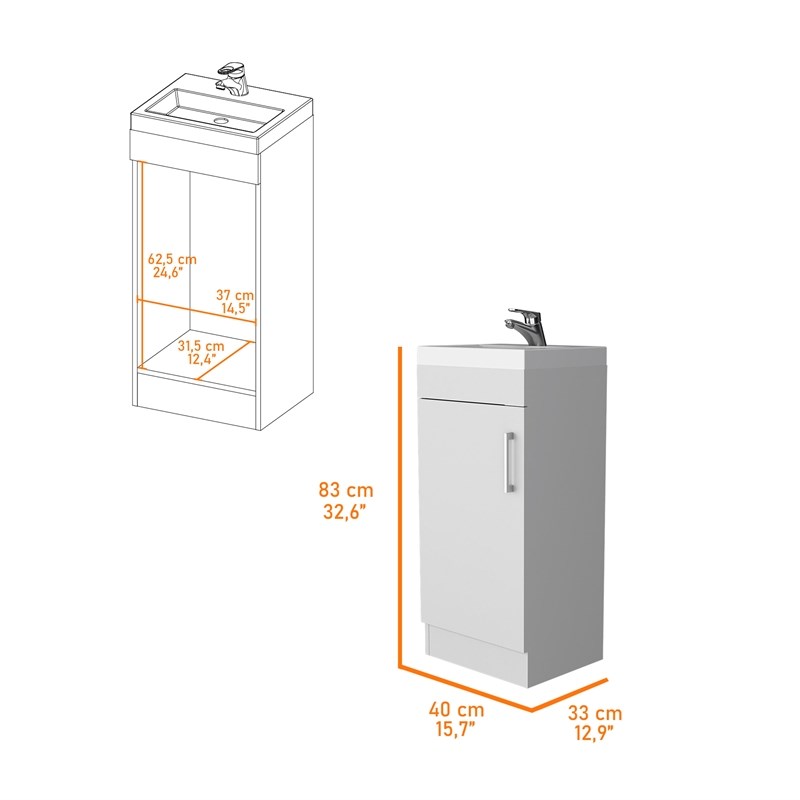 FM FURNITURE Madrid Bathroom Vanity 1 Door Engineered Wood White
