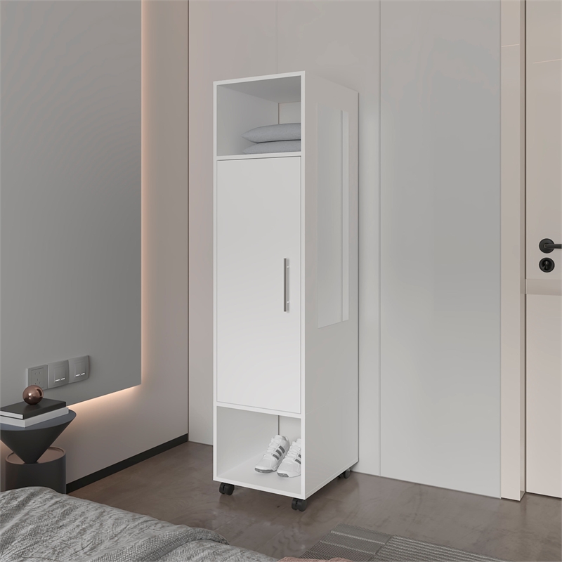 FM FURNITURE Summit Engineered Wood and Melamine with Mirror-Door Wardrobe White