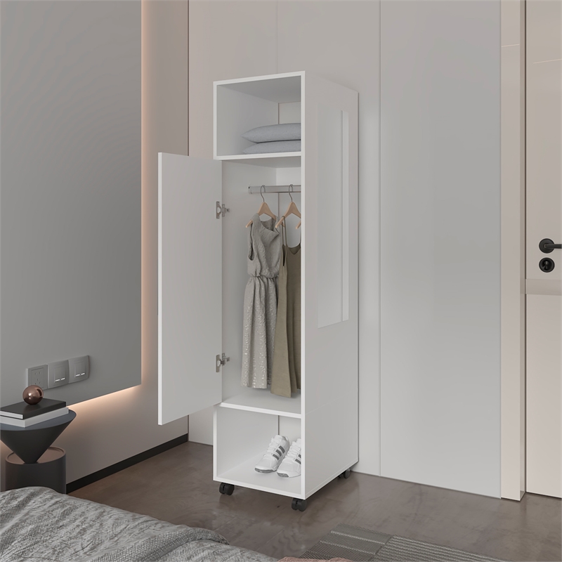 FM FURNITURE Summit Engineered Wood and Melamine with Mirror-Door Wardrobe White