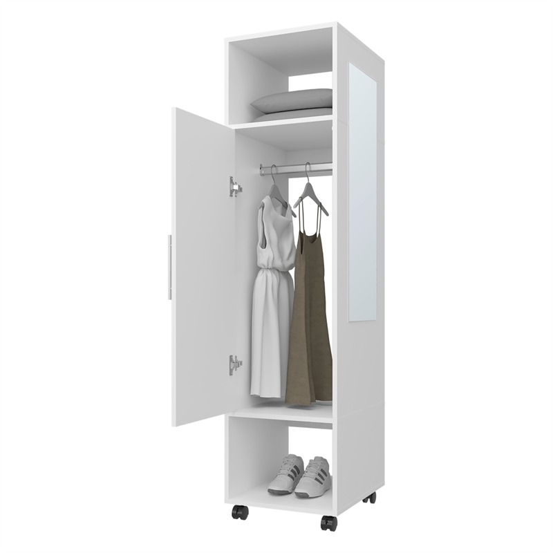 FM FURNITURE Summit Engineered Wood and Melamine with Mirror-Door Wardrobe White