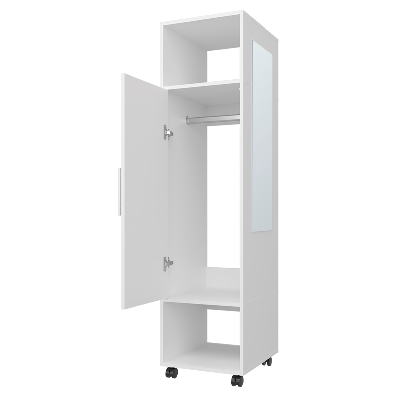 FM FURNITURE Summit Engineered Wood and Melamine with Mirror-Door Wardrobe White