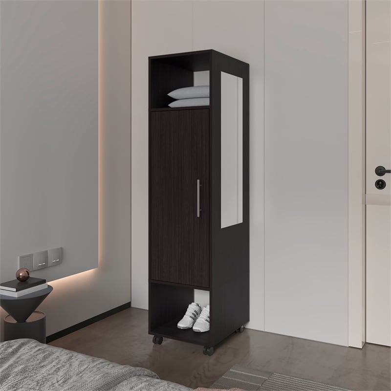 FM FURNITURE Summit Engineered Wood and Melamine with Mirror-Door Wardrobe Black