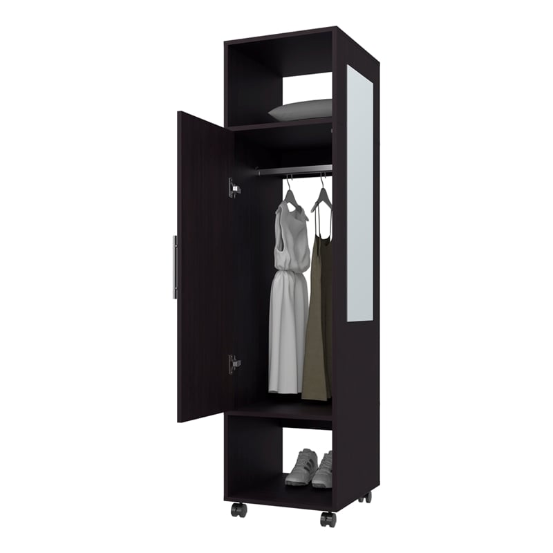 FM FURNITURE Summit Engineered Wood and Melamine with Mirror-Door Wardrobe Black