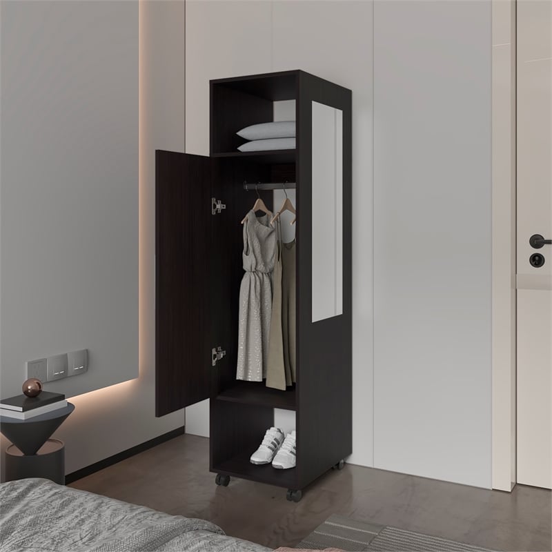 FM FURNITURE Summit Engineered Wood and Melamine with Mirror-Door Wardrobe Black