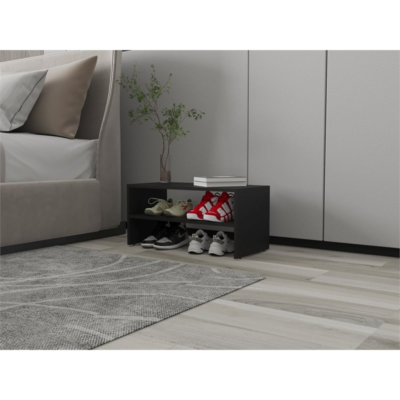 FM FURNITURE Norris shoe rack in melamine with 2 shelve Black