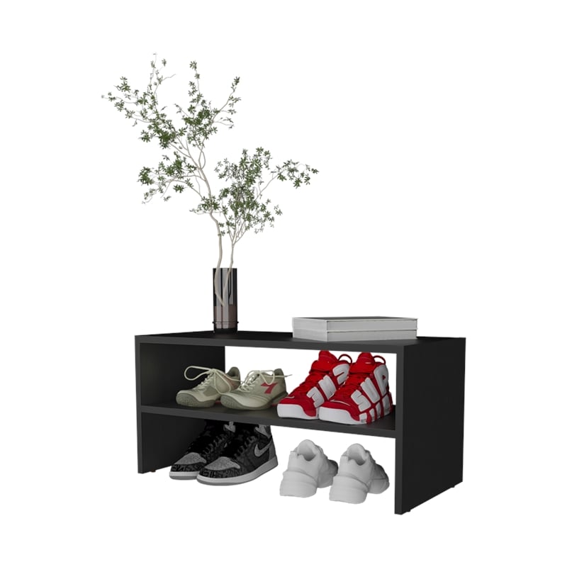 FM FURNITURE Norris shoe rack in melamine with 2 shelve Black