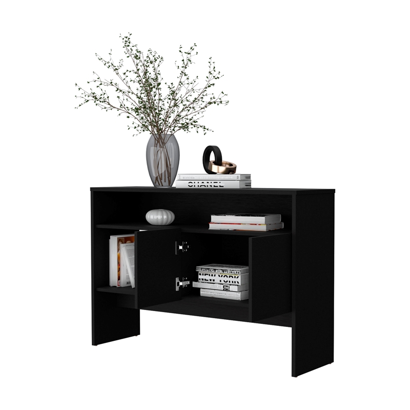 FM FURNITURE Bylas Console Table in melamine with two doors y open storage Black