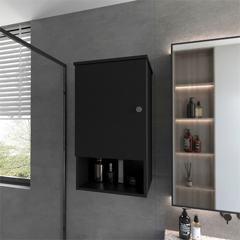 FM FURNITURE Carrizo Medicine Cabinet Engineered Wood with One Door Black