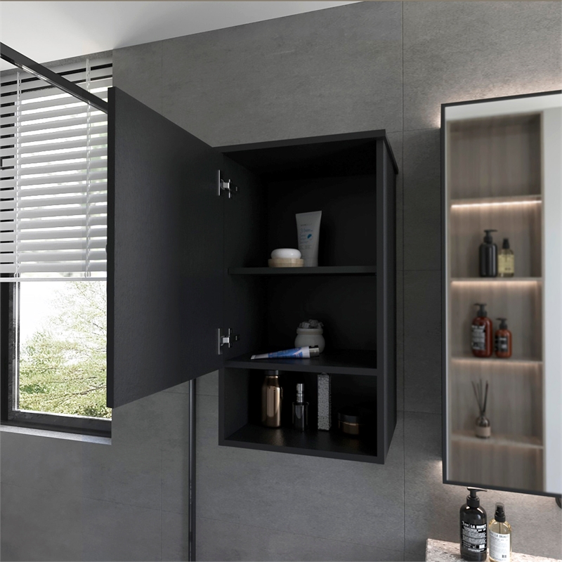 FM FURNITURE Carrizo Medicine Cabinet Engineered Wood with One Door Black