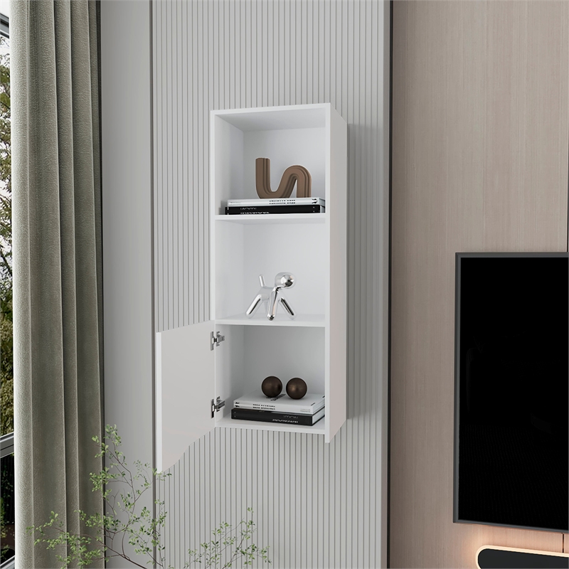 FM FURNITURE Pima Wall Cabinet in melamine with one door Engineered Wood White