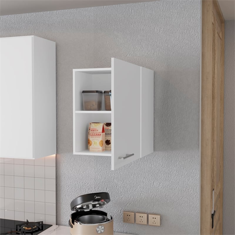 FM FURNITURE So- Hi Wall Cabinet with One Door White Engineered Wood