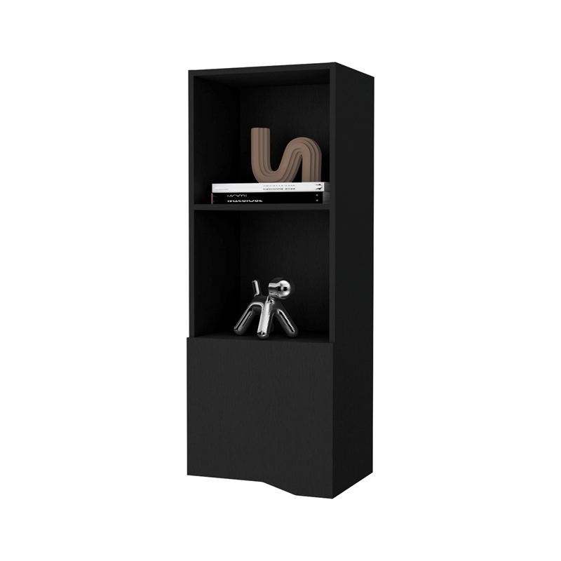 FM FURNITURE Pima Wall Cabinet in melamine with one door Engineered Wood  Black