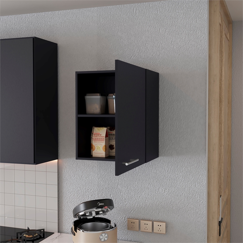 FM FURNITURE So-Hi Wall Cabinet with One Door Black Engineered Wood