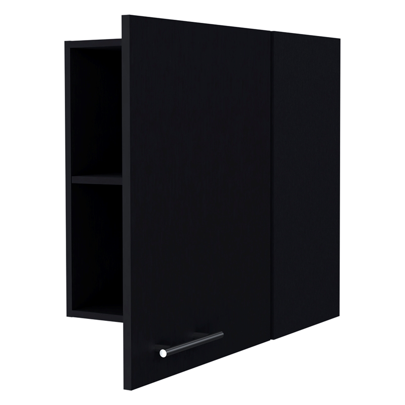 FM FURNITURE So-Hi Wall Cabinet with One Door Black Engineered Wood