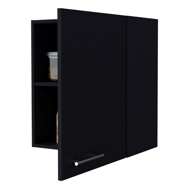 FM FURNITURE So-Hi Wall Cabinet with One Door Black Engineered Wood