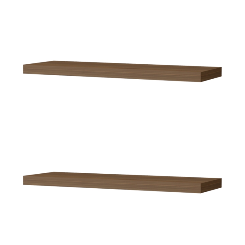 FM FURNITURE Iva Floating Wall Shelf in Melamine Brown (Set of 2)