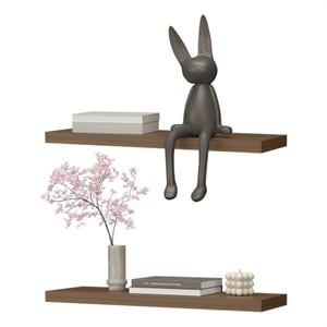 FM FURNITURE Iva Floating Wall Shelf in Melamine Brown (Set of 2)