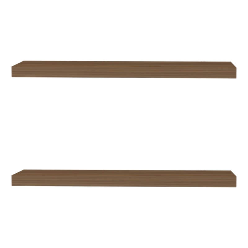 FM FURNITURE Iva Floating Wall Shelf in Melamine Brown (Set of 2)