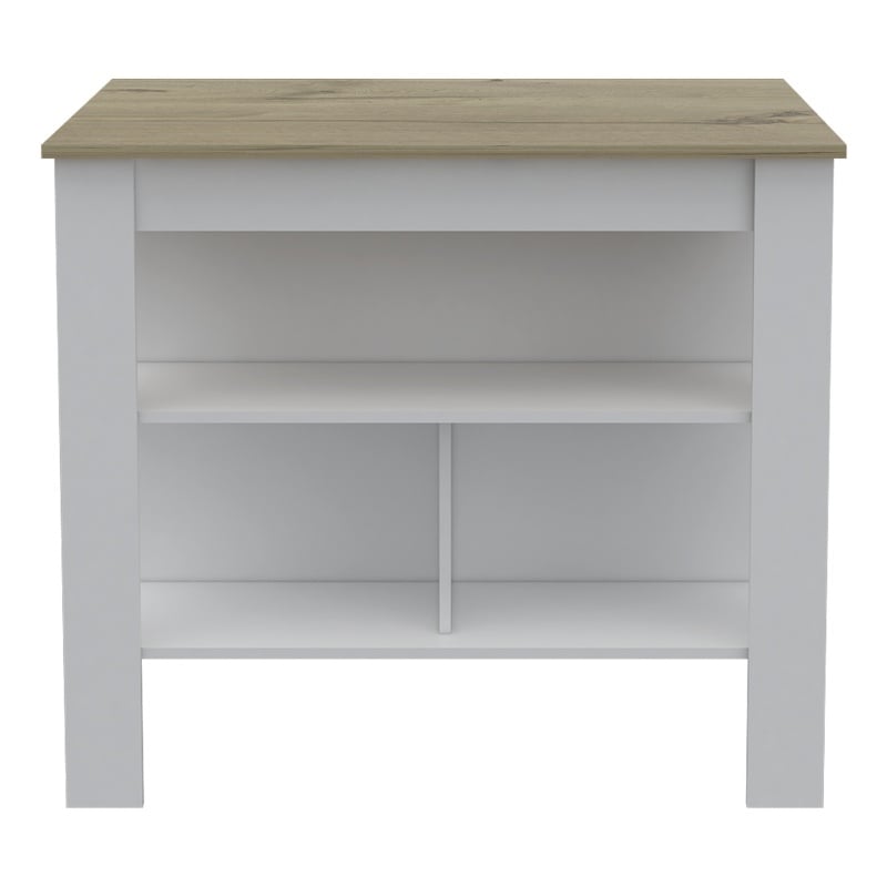 FMFURNITURE Brooklyn Kitchen Island with Open Storage Engineered Wood Light Oak