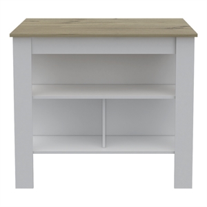 FMFURNITURE Brooklyn Kitchen Island with Open Storage Engineered Wood Light Oak