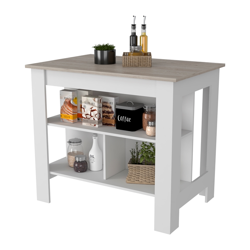 FM FURNITURE Brooklyn Kitchen Island with Open Storage Engineered Wood White