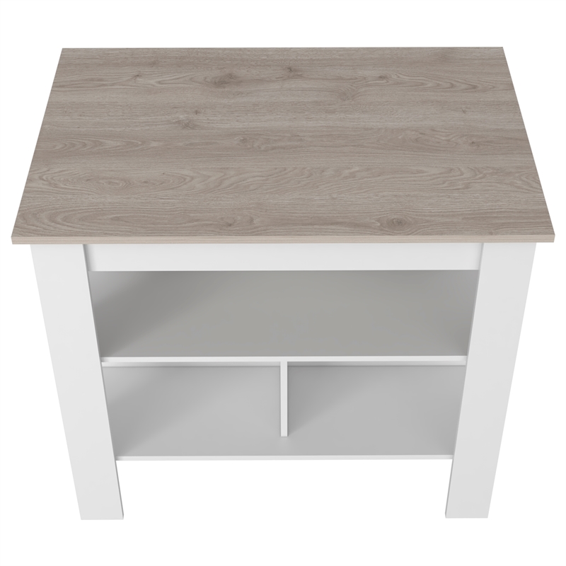 FM FURNITURE Brooklyn Kitchen Island with Open Storage Engineered Wood White