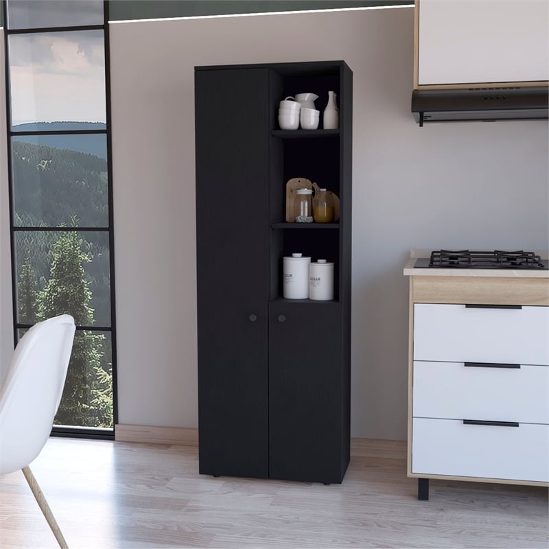 FM FURNITURE Nolic Multistotage with shelves and 2 doors Black Engineered Wood